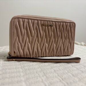 Coach Beige Pink Quilted Wristlet